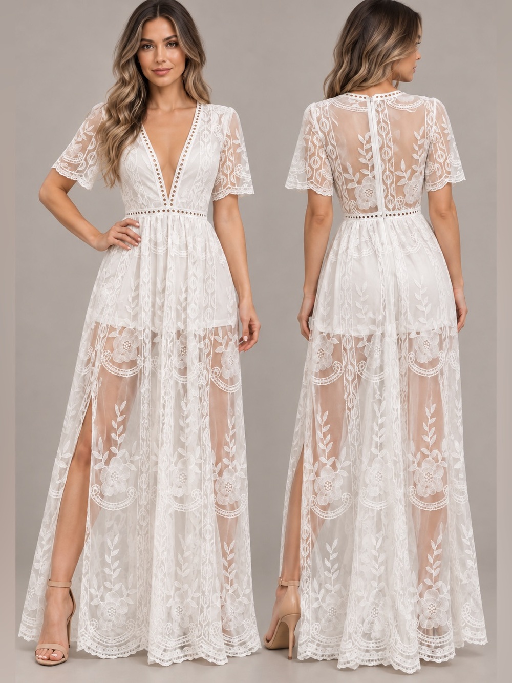 Honey Punch As You Wish S White Embroidered Lace Maxi Romper Dress